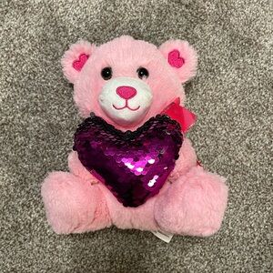 Pink Small Teddy Bear with Sequin Heart and Bow